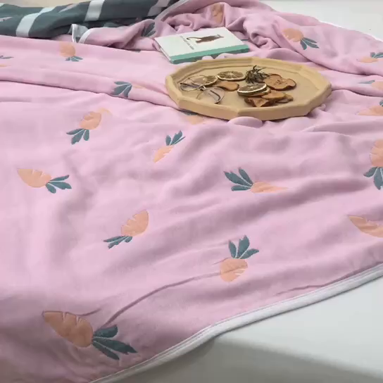 91家纺网 家纺一手货源 找家纺 朴尔家纺-毛巾被 2026春夏新款六层全棉纯棉纱布毛巾被夏被夏凉被空调被 胡萝卜-粉