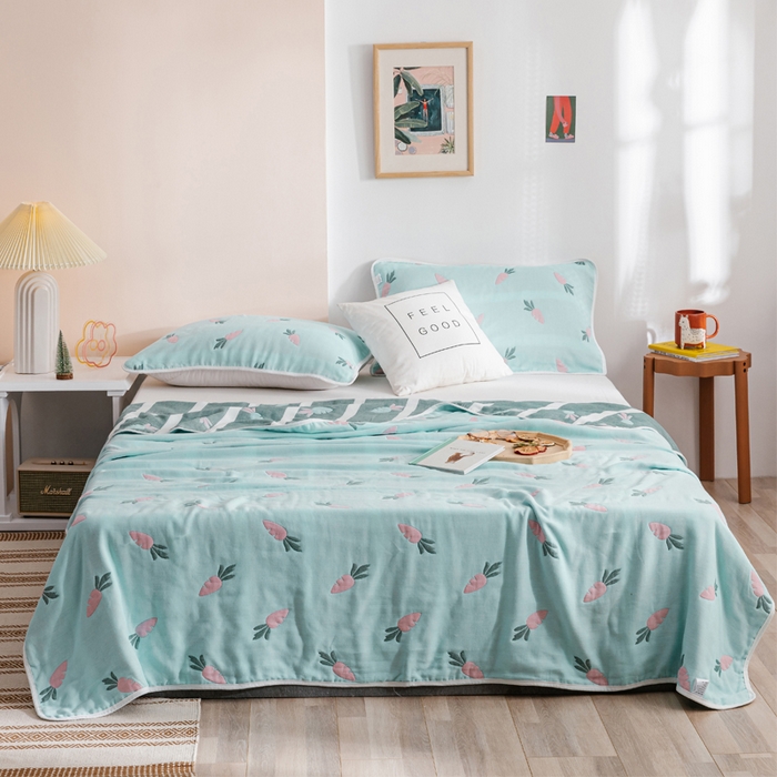 朴尔家纺-毛巾被 2026春夏新款六层全棉纯棉纱布毛巾被夏被夏凉被空调被 胡萝卜-兰