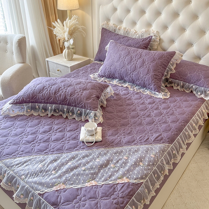 91家纺网 家纺一手货源 找家纺 网红馆（ck家纺） 2026新款色织蕾丝边床裙款床笠 浪漫紫