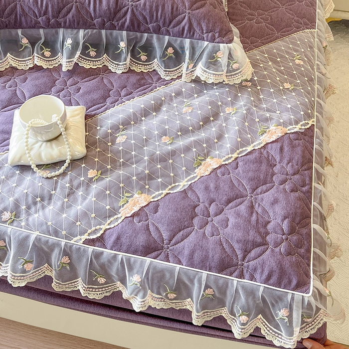 91家纺网 家纺一手货源 找家纺 网红馆（ck家纺） 2026新款色织蕾丝边床裙款床笠 浪漫紫