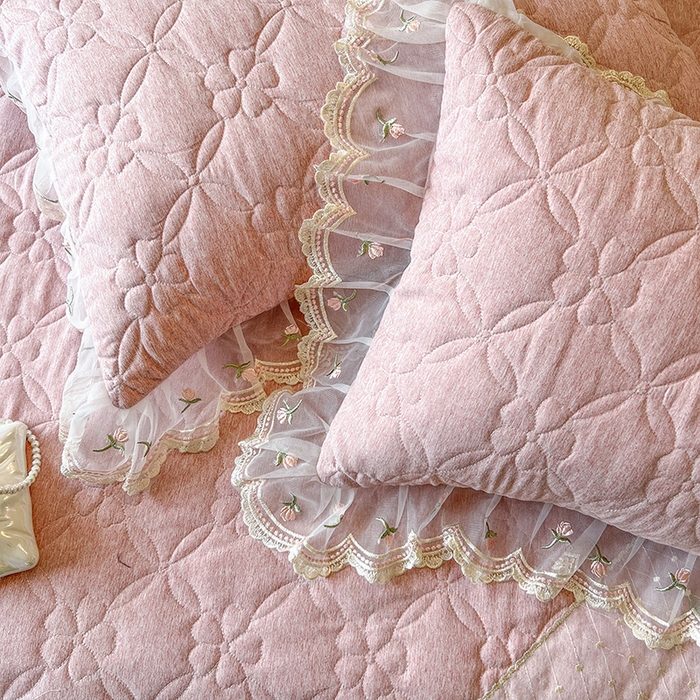 91家纺网 家纺一手货源 找家纺 网红馆（ck家纺） 2026新款色织蕾丝边床裙款床笠 香妃粉