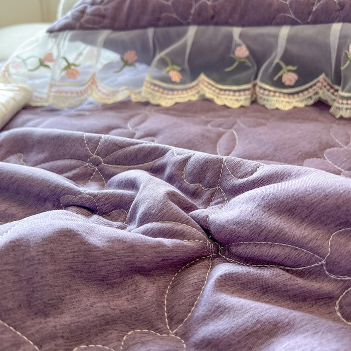 91家纺网 家纺一手货源 找家纺 网红馆（ck家纺） 2026新款色织蕾丝边床裙款床笠 浪漫紫