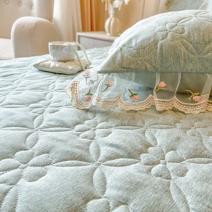 91家纺网 家纺一手货源 找家纺 网红馆（ck家纺） 2026新款色织蕾丝边床裙款床笠 石青