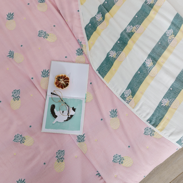 91家纺网 家纺一手货源 找家纺 朴尔家纺-毛巾被 2026春夏新款六层全棉纯棉纱布毛巾被夏被夏凉被空调被 清新菠萝-粉