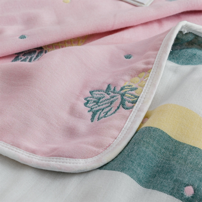 91家纺网 家纺一手货源 找家纺 朴尔家纺-毛巾被 2026春夏新款六层全棉纯棉纱布毛巾被夏被夏凉被空调被 清新菠萝-粉