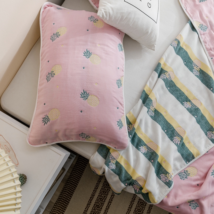 91家纺网 家纺一手货源 找家纺 朴尔家纺-毛巾被 2026春夏新款六层全棉纯棉纱布毛巾被夏被夏凉被空调被 清新菠萝-粉