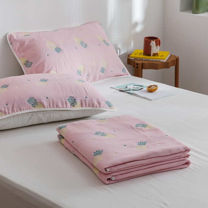 91家纺网 家纺一手货源 找家纺 朴尔家纺-毛巾被 2026春夏新款六层全棉纯棉纱布毛巾被夏被夏凉被空调被 清新菠萝-粉