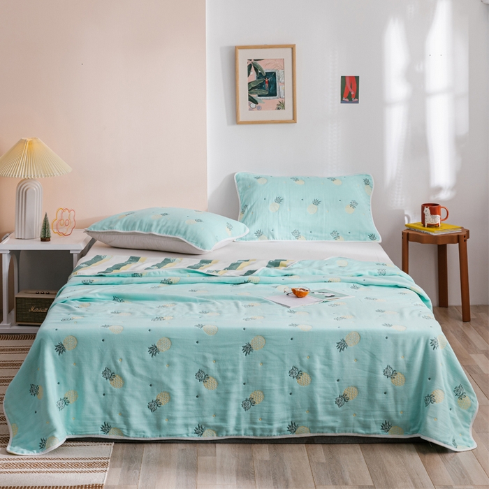 朴尔家纺-毛巾被 2026春夏新款六层全棉纯棉纱布毛巾被夏被夏凉被空调被 清新菠萝-兰