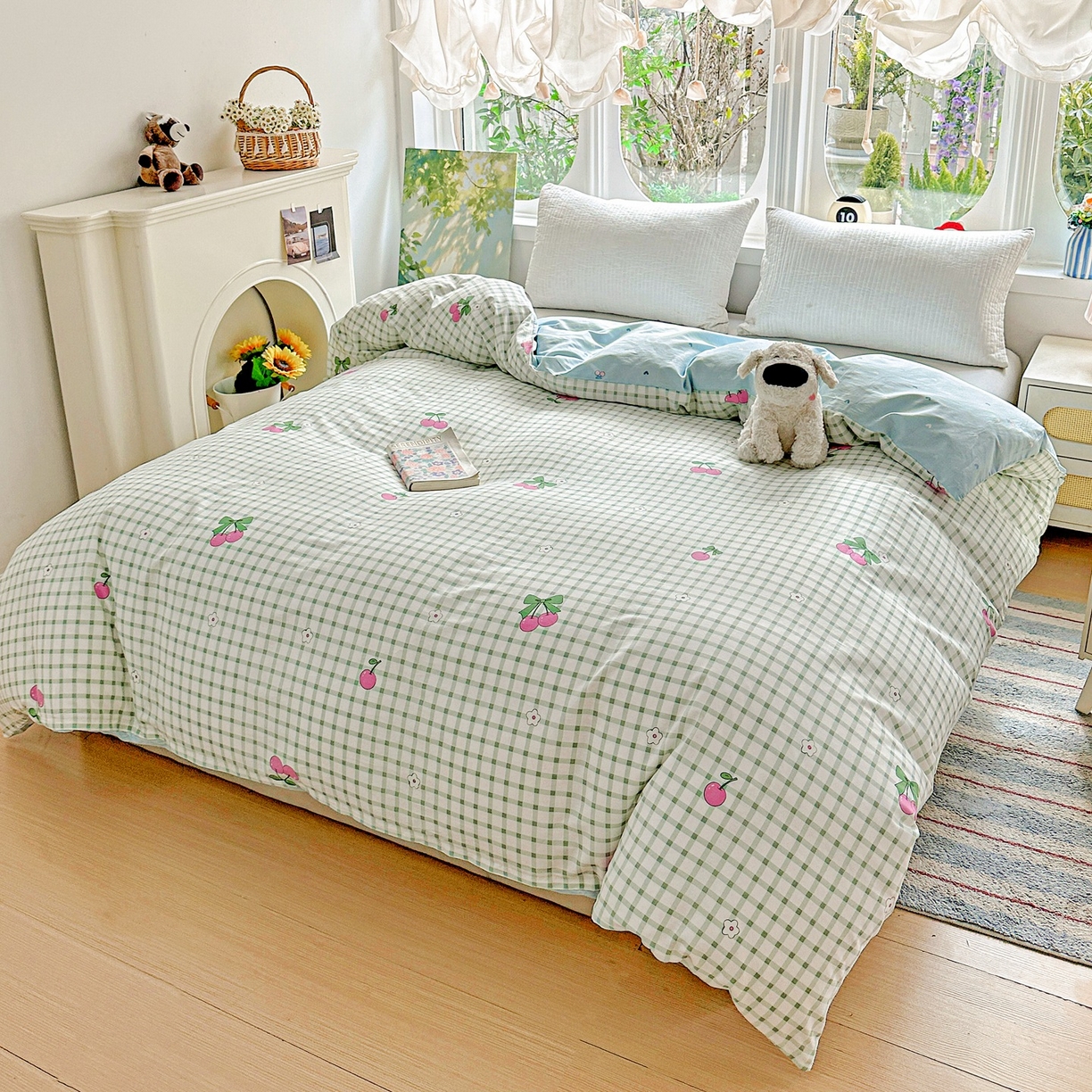 91家纺网 家纺一手货源 找家纺 恩泽家纺 2026春夏新款全棉12868印花四件套单品系列-单被套-提供买家秀，预留缩水率 晚樱