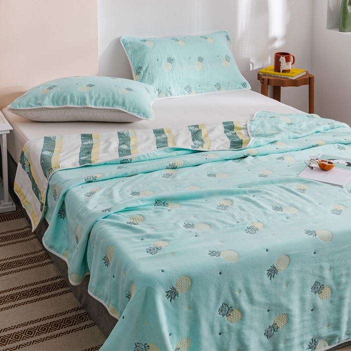 91家纺网 家纺一手货源 找家纺 朴尔家纺-毛巾被 2026春夏新款六层全棉纯棉纱布毛巾被夏被夏凉被空调被 清新菠萝-兰