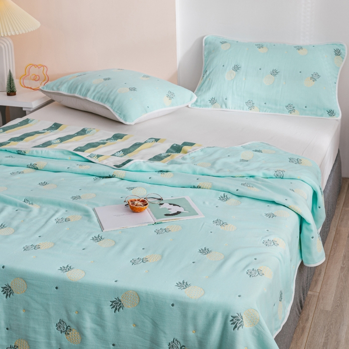 91家纺网 家纺一手货源 找家纺 朴尔家纺-毛巾被 2026春夏新款六层全棉纯棉纱布毛巾被夏被夏凉被空调被 清新菠萝-兰