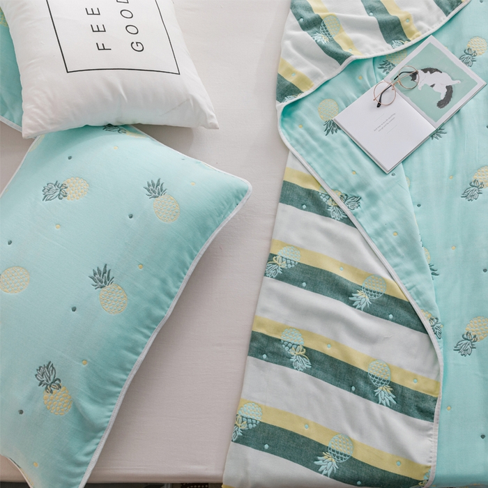 91家纺网 家纺一手货源 找家纺 朴尔家纺-毛巾被 2026春夏新款六层全棉纯棉纱布毛巾被夏被夏凉被空调被 清新菠萝-兰