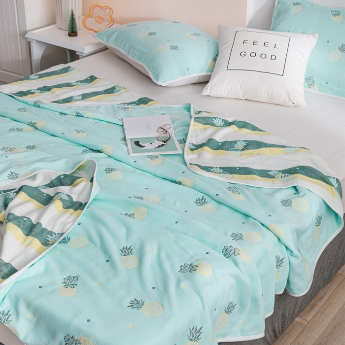 91家纺网 家纺一手货源 找家纺 朴尔家纺-毛巾被 2026春夏新款六层全棉纯棉纱布毛巾被夏被夏凉被空调被 清新菠萝-兰