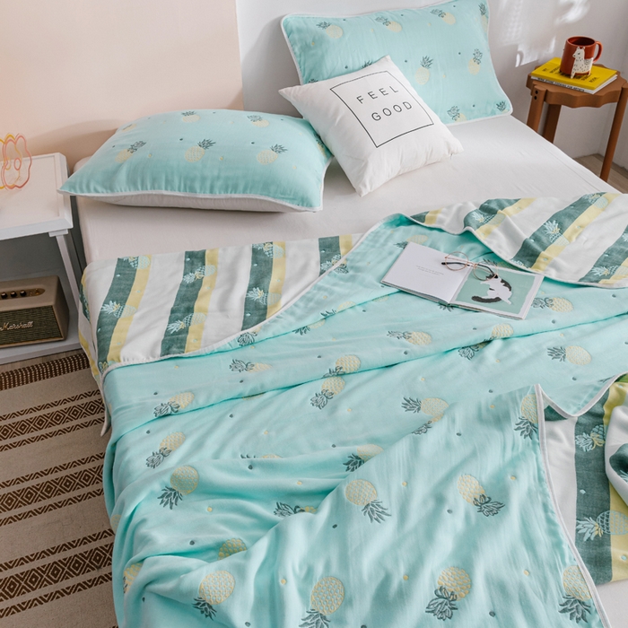 91家纺网 家纺一手货源 找家纺 朴尔家纺-毛巾被 2026春夏新款六层全棉纯棉纱布毛巾被夏被夏凉被空调被 清新菠萝-兰