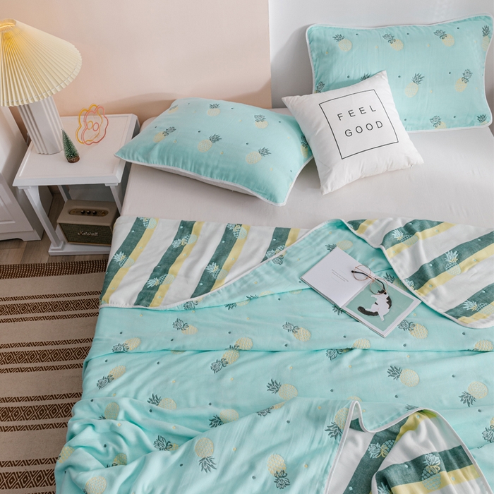 91家纺网 家纺一手货源 找家纺 朴尔家纺-毛巾被 2026春夏新款六层全棉纯棉纱布毛巾被夏被夏凉被空调被 清新菠萝-兰