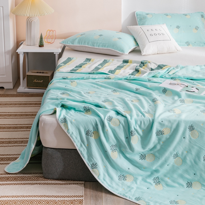 91家纺网 家纺一手货源 找家纺 朴尔家纺-毛巾被 2026春夏新款六层全棉纯棉纱布毛巾被夏被夏凉被空调被 清新菠萝-兰