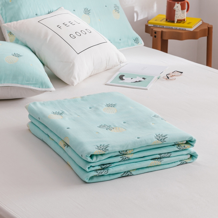 91家纺网 家纺一手货源 找家纺 朴尔家纺-毛巾被 2026春夏新款六层全棉纯棉纱布毛巾被夏被夏凉被空调被 清新菠萝-兰