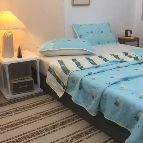 91家纺网 家纺一手货源 找家纺 朴尔家纺-毛巾被 2026春夏新款六层全棉纯棉纱布毛巾被夏被夏凉被空调被 清新菠萝-兰