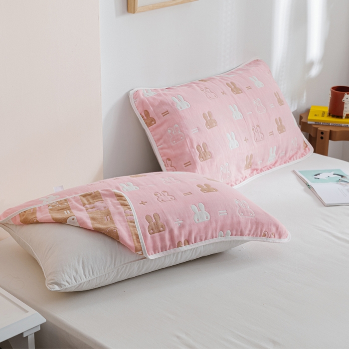 91家纺网 家纺一手货源 找家纺 朴尔家纺-毛巾被 2026春夏新款六层全棉纯棉纱布毛巾被夏被夏凉被空调被 算术小兔-粉