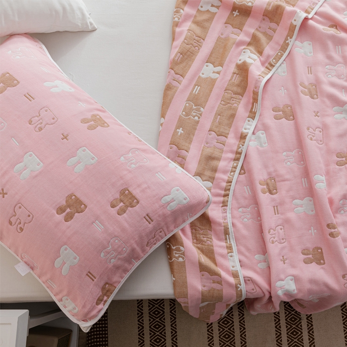 91家纺网 家纺一手货源 找家纺 朴尔家纺-毛巾被 2026春夏新款六层全棉纯棉纱布毛巾被夏被夏凉被空调被 算术小兔-粉