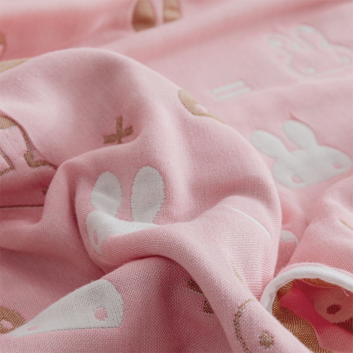 91家纺网 家纺一手货源 找家纺 朴尔家纺-毛巾被 2026春夏新款六层全棉纯棉纱布毛巾被夏被夏凉被空调被 算术小兔-粉