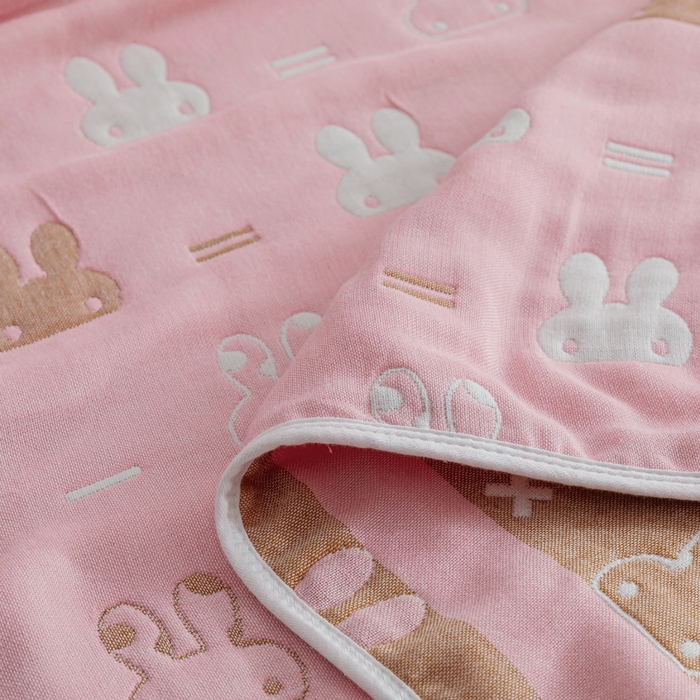 91家纺网 家纺一手货源 找家纺 朴尔家纺-毛巾被 2026春夏新款六层全棉纯棉纱布毛巾被夏被夏凉被空调被 算术小兔-粉