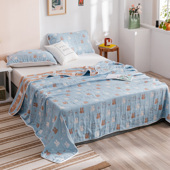 91家纺网 家纺一手货源 找家纺 朴尔家纺-毛巾被 2026春夏新款六层全棉纯棉纱布毛巾被夏被夏凉被空调被 算术小兔-兰