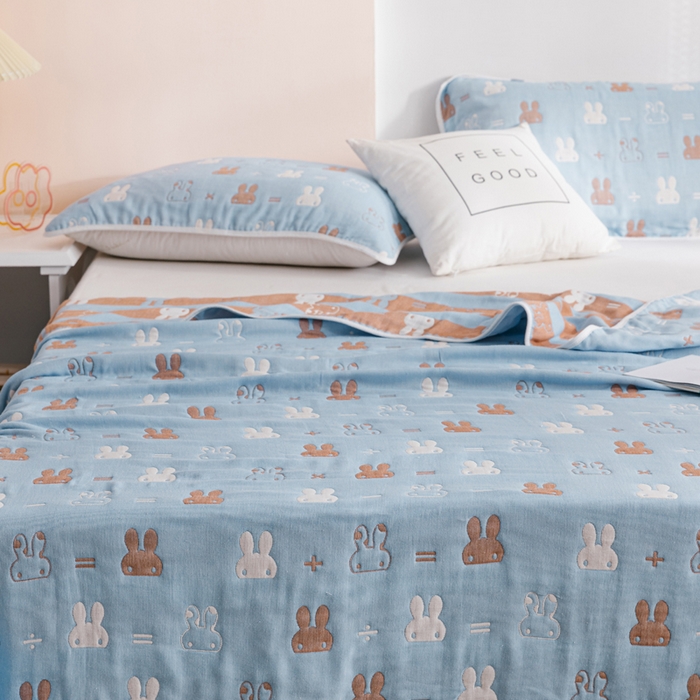 91家纺网 家纺一手货源 找家纺 朴尔家纺-毛巾被 2026春夏新款六层全棉纯棉纱布毛巾被夏被夏凉被空调被 算术小兔-兰