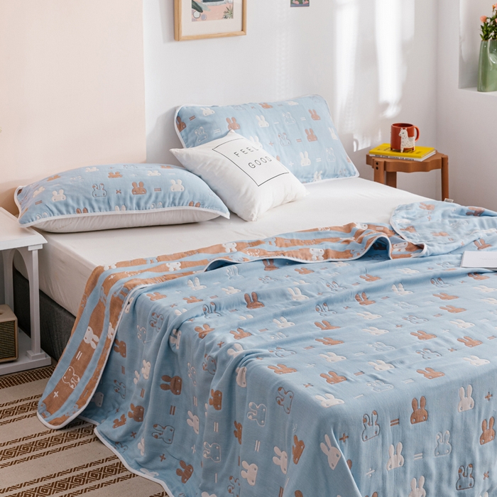 91家纺网 家纺一手货源 找家纺 朴尔家纺-毛巾被 2026春夏新款六层全棉纯棉纱布毛巾被夏被夏凉被空调被 算术小兔-兰