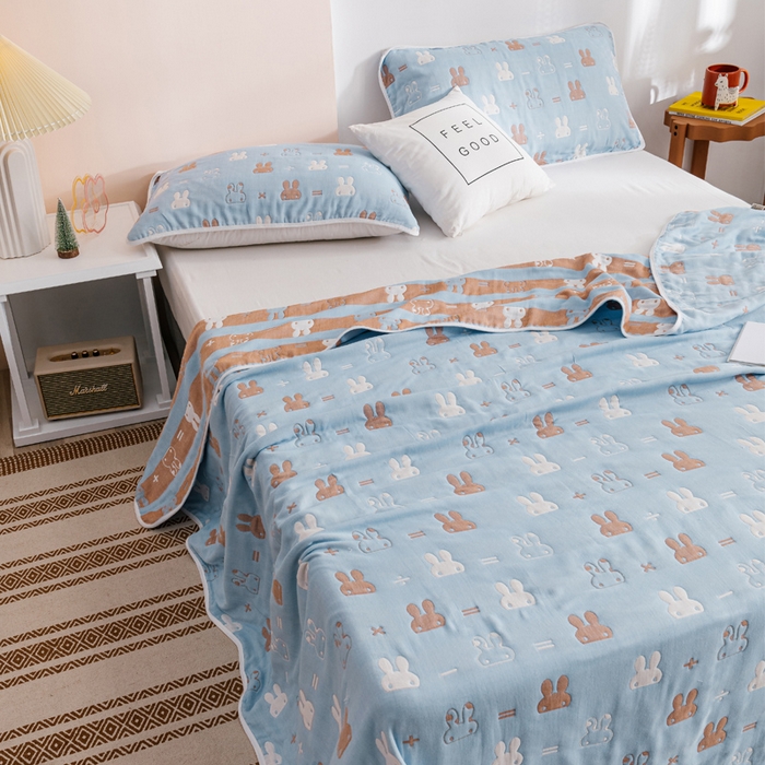 91家纺网 家纺一手货源 找家纺 朴尔家纺-毛巾被 2026春夏新款六层全棉纯棉纱布毛巾被夏被夏凉被空调被 算术小兔-兰