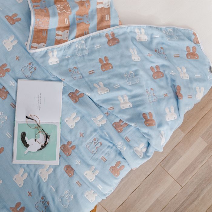 91家纺网 家纺一手货源 找家纺 朴尔家纺-毛巾被 2026春夏新款六层全棉纯棉纱布毛巾被夏被夏凉被空调被 算术小兔-兰