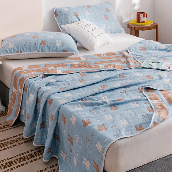 91家纺网 家纺一手货源 找家纺 朴尔家纺-毛巾被 2026春夏新款六层全棉纯棉纱布毛巾被夏被夏凉被空调被 算术小兔-兰