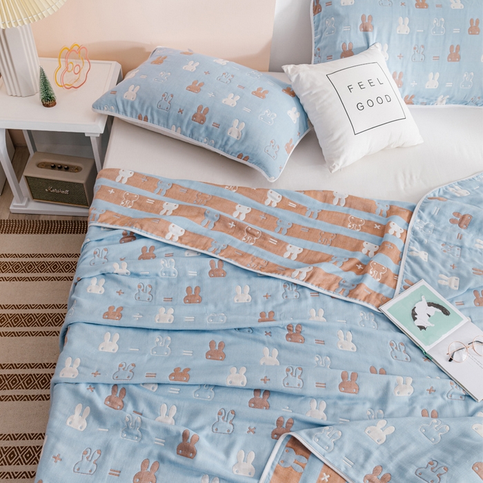 91家纺网 家纺一手货源 找家纺 朴尔家纺-毛巾被 2026春夏新款六层全棉纯棉纱布毛巾被夏被夏凉被空调被 算术小兔-兰