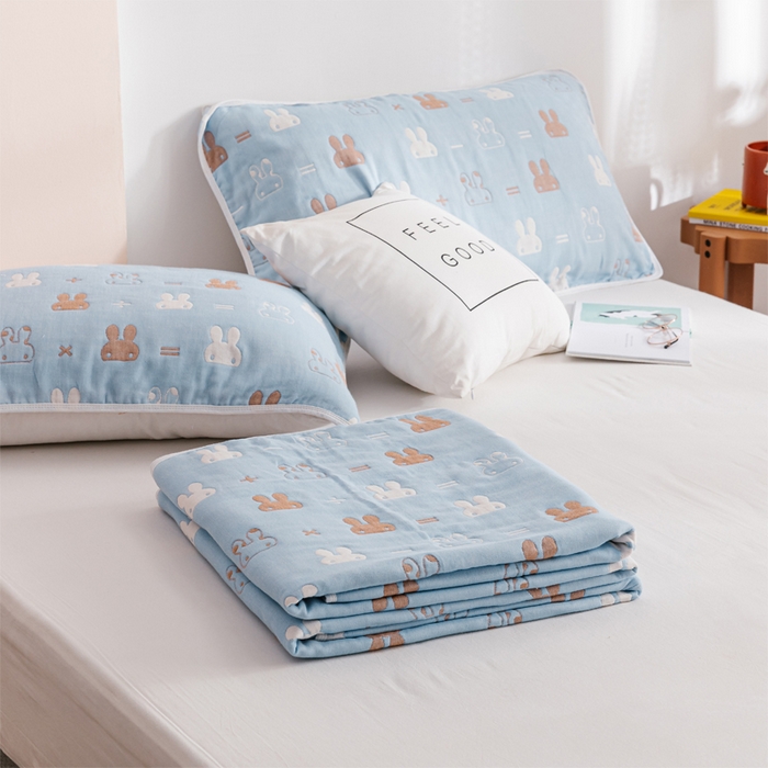 91家纺网 家纺一手货源 找家纺 朴尔家纺-毛巾被 2026春夏新款六层全棉纯棉纱布毛巾被夏被夏凉被空调被 算术小兔-兰