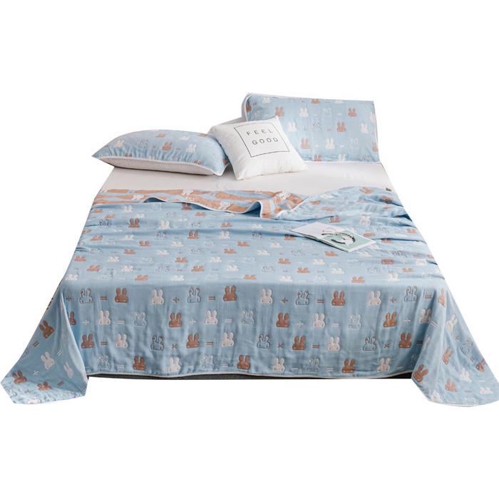 91家纺网 家纺一手货源 找家纺 朴尔家纺-毛巾被 2026春夏新款六层全棉纯棉纱布毛巾被夏被夏凉被空调被 算术小兔-兰