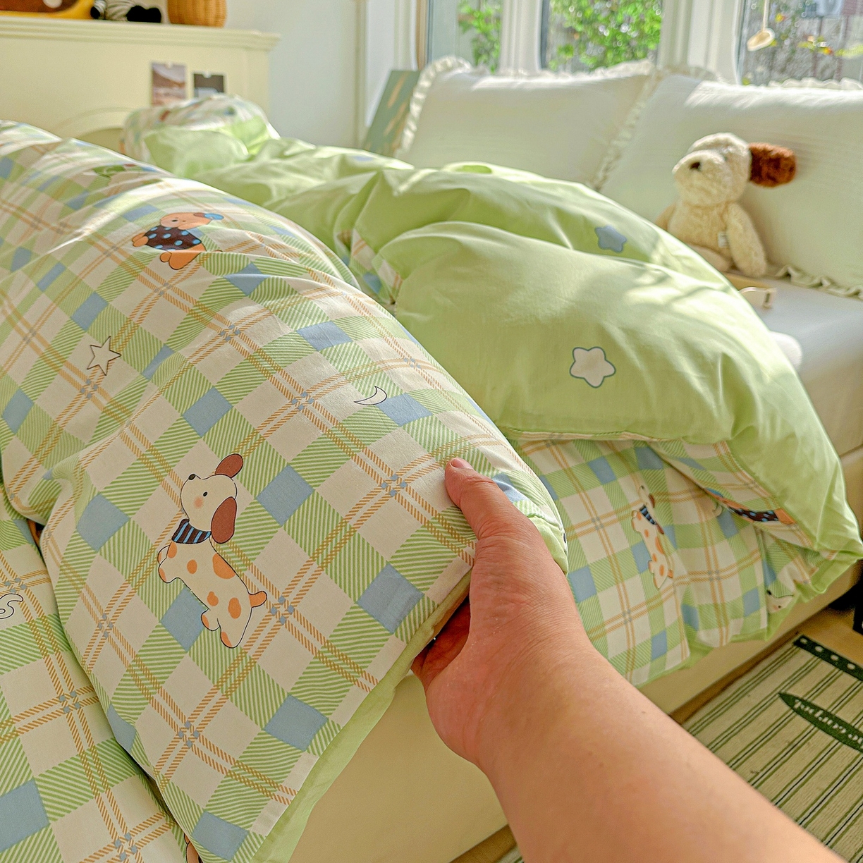 91家纺网 家纺一手货源 找家纺 恩泽家纺 2026春夏新款全棉12868印花四件套单品系列-单被套-提供买家秀，预留缩水率 小狗乐乐