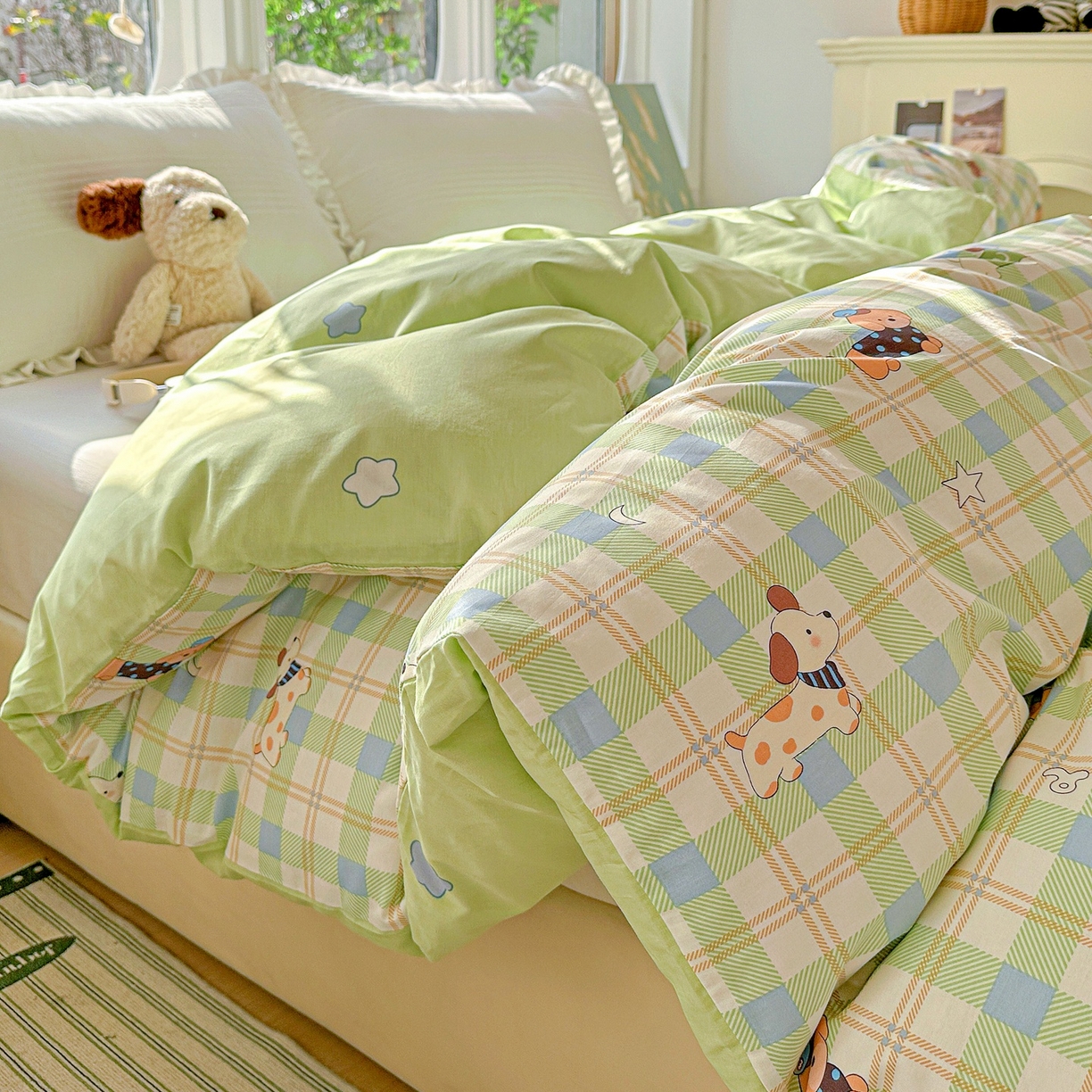 91家纺网 家纺一手货源 找家纺 恩泽家纺 2026春夏新款全棉12868印花四件套单品系列-单被套-提供买家秀，预留缩水率 小狗乐乐