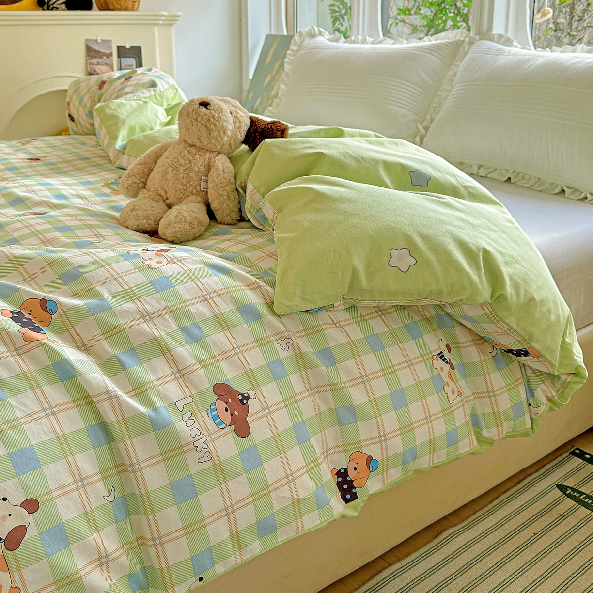 91家纺网 家纺一手货源 找家纺 恩泽家纺 2026春夏新款全棉12868印花四件套单品系列-单被套-提供买家秀，预留缩水率 小狗乐乐