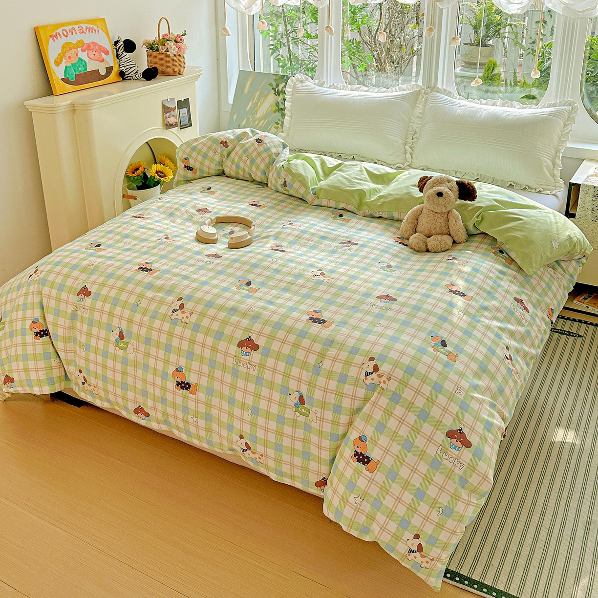 91家纺网 家纺一手货源 找家纺 恩泽家纺 2026春夏新款全棉12868印花四件套单品系列-单被套-提供买家秀，预留缩水率 小狗乐乐