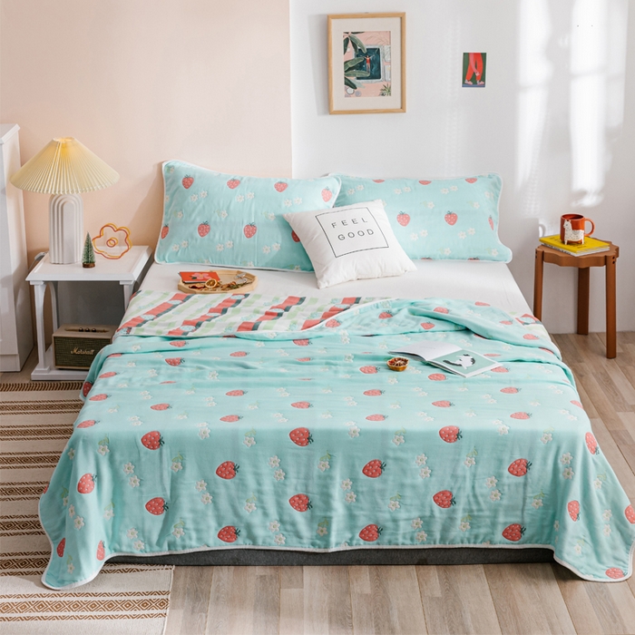 朴尔家纺-毛巾被 2026春夏新款六层全棉纯棉纱布毛巾被夏被夏凉被空调被 甜甜草莓-兰