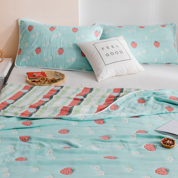 91家纺网 家纺一手货源 找家纺 朴尔家纺-毛巾被 2026春夏新款六层全棉纯棉纱布毛巾被夏被夏凉被空调被 甜甜草莓-兰