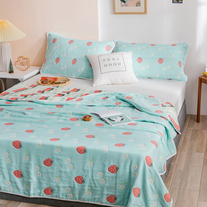 91家纺网 家纺一手货源 找家纺 朴尔家纺-毛巾被 2026春夏新款六层全棉纯棉纱布毛巾被夏被夏凉被空调被 甜甜草莓-兰