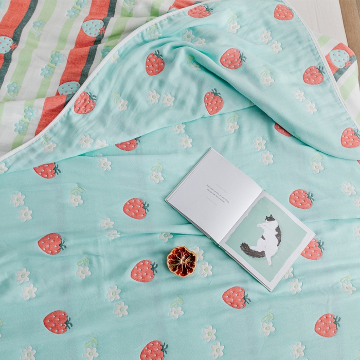 91家纺网 家纺一手货源 找家纺 朴尔家纺-毛巾被 2026春夏新款六层全棉纯棉纱布毛巾被夏被夏凉被空调被 甜甜草莓-兰