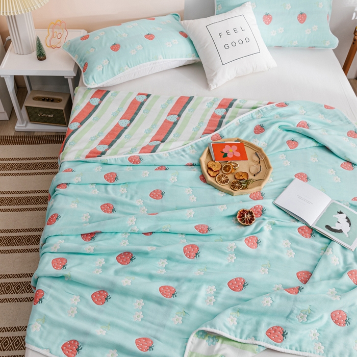 91家纺网 家纺一手货源 找家纺 朴尔家纺-毛巾被 2026春夏新款六层全棉纯棉纱布毛巾被夏被夏凉被空调被 甜甜草莓-兰