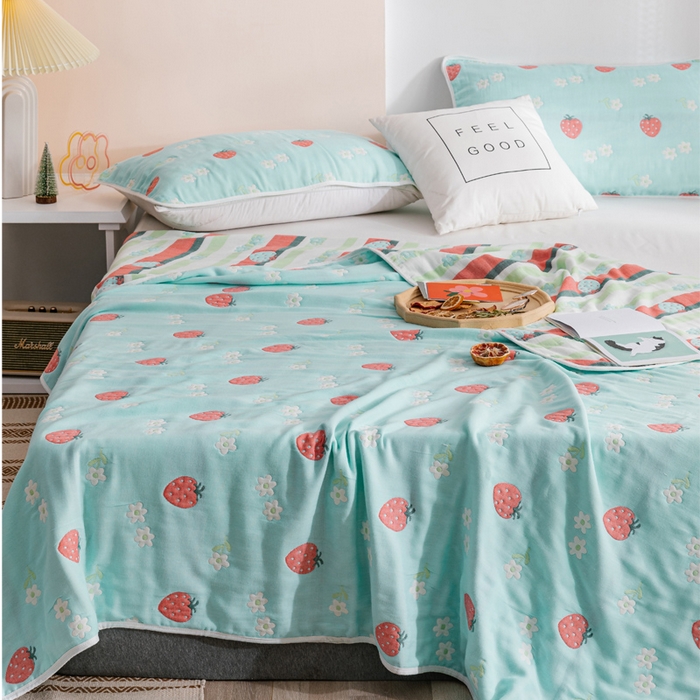 91家纺网 家纺一手货源 找家纺 朴尔家纺-毛巾被 2026春夏新款六层全棉纯棉纱布毛巾被夏被夏凉被空调被 甜甜草莓-兰