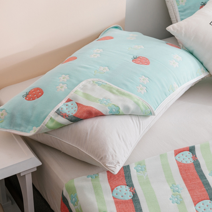 91家纺网 家纺一手货源 找家纺 朴尔家纺-毛巾被 2026春夏新款六层全棉纯棉纱布毛巾被夏被夏凉被空调被 甜甜草莓-兰