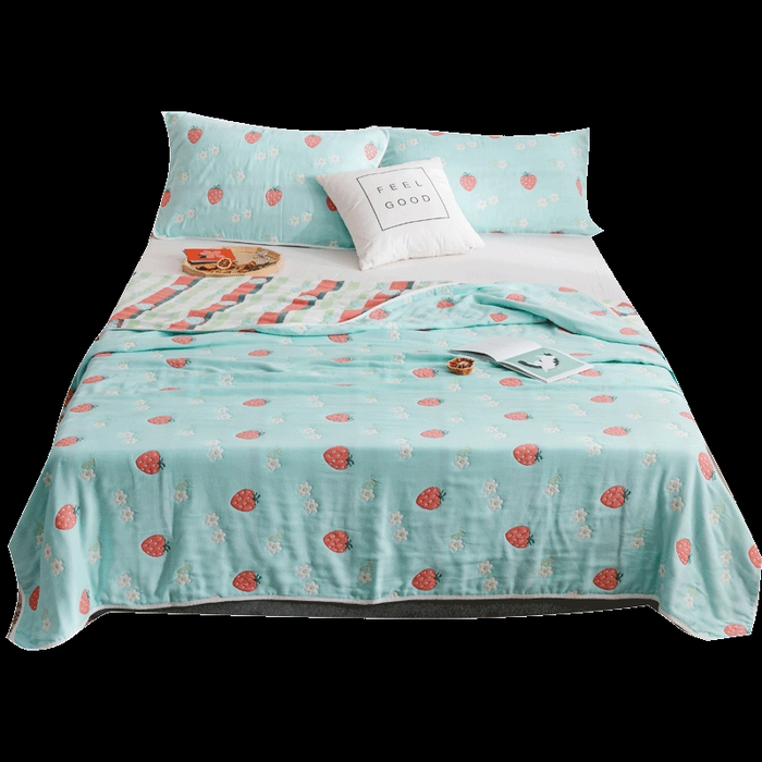 91家纺网 家纺一手货源 找家纺 朴尔家纺-毛巾被 2026春夏新款六层全棉纯棉纱布毛巾被夏被夏凉被空调被 甜甜草莓-兰