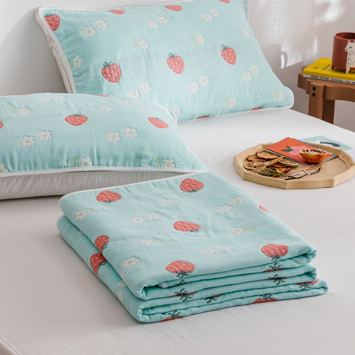 91家纺网 家纺一手货源 找家纺 朴尔家纺-毛巾被 2026春夏新款六层全棉纯棉纱布毛巾被夏被夏凉被空调被 甜甜草莓-兰