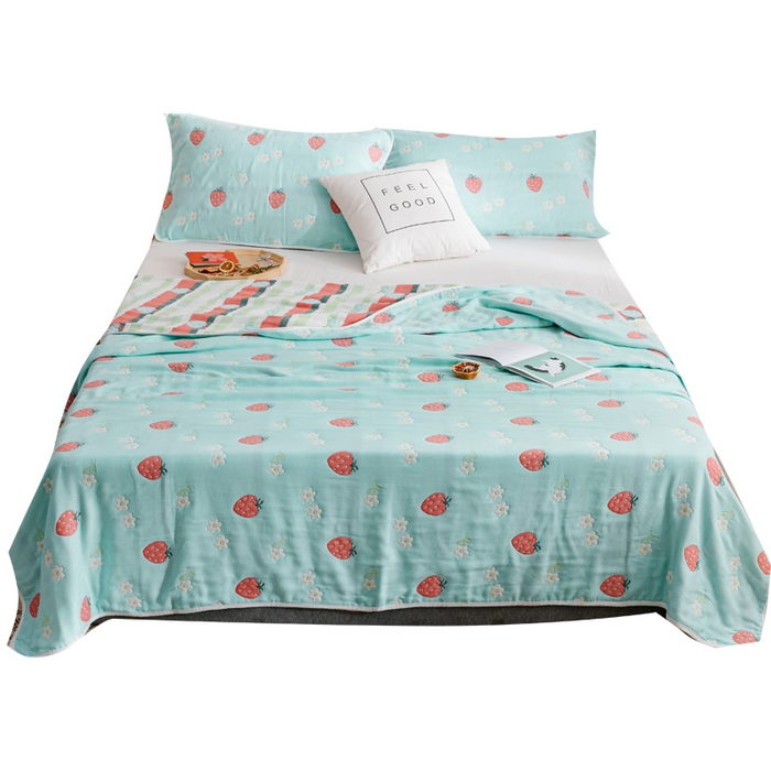 91家纺网 家纺一手货源 找家纺 朴尔家纺-毛巾被 2026春夏新款六层全棉纯棉纱布毛巾被夏被夏凉被空调被 甜甜草莓-兰