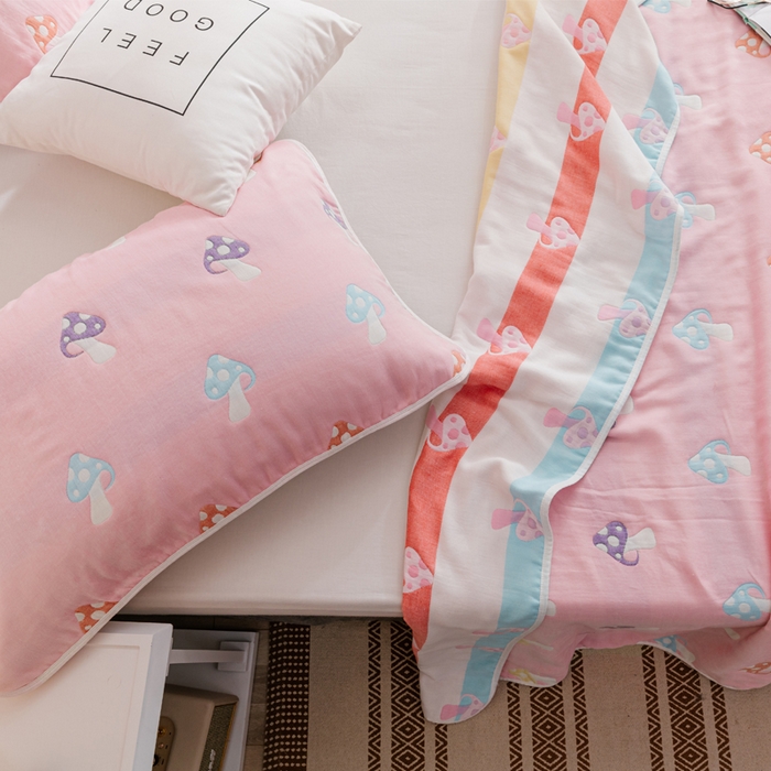 91家纺网 家纺一手货源 找家纺 朴尔家纺-毛巾被 2026春夏新款六层全棉纯棉纱布毛巾被夏被夏凉被空调被 五彩蘑菇-粉